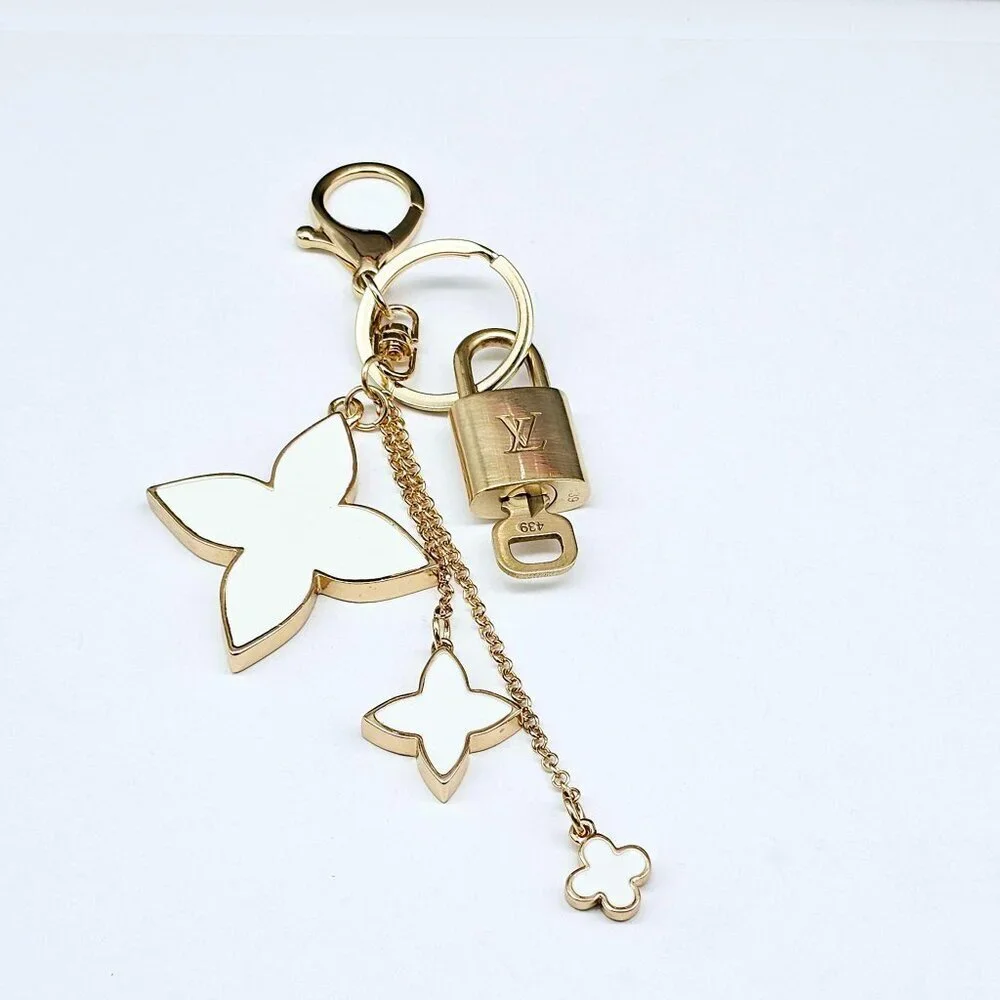 LV Gold Padlock 🔑 Authentic Louis Vuitton Charm + Unbranded Flower Keychain